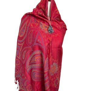 Floral & Paisley Cashmere Scarf | Red Purple | 72" x 28" | NWT